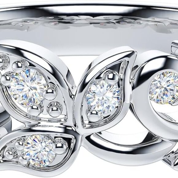 Simulated Diamond Silver 6mm Wide Vine Fligree Leaves Vintage Wedding Ring - Picture 2 of 6